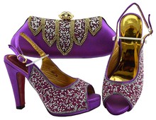 Beautiful purple women pumps match handbag set with rhinestone african shoes and bag for party dress FGT002 2024 - buy cheap