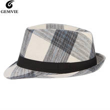 GEMVIE Plaid Trilby Fedora For Men Summer Hat Derby Bowler Male Jazz Gangster Caps Panama Church Hats Sun Beach Cap 2024 - buy cheap