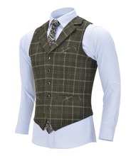 Men's Business Plaid Wool Army Green Vest Slim Fit Single-breasted Cotton Suit Vest Waistcoat For Wedding Formal Vest Groomsmen 2024 - buy cheap