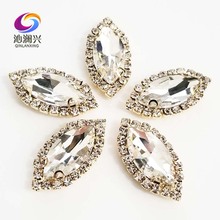 Gold bottom White color Top grade Glass Crystal buckle, eye shape sew on rhinestones with holes,Diy/jewelry accessories SWEKG01 2024 - buy cheap