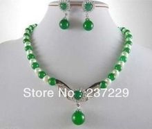 Wholesale price FREE SHIPPING ^^^^Stylish Set Jewelry Green stone white pearl necklace 2024 - buy cheap