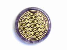 Natural Tumbled Chakra Amethyst Engraved Crystal Flower of Life Reiki Healing Round Palm Stone with a Free Pouch 2024 - buy cheap