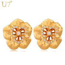 U7 Flower Earrings Gold Color Retro Jewelry Wholesale Hollow Design Plant Crystal Drop Earrings For Women E509 2024 - buy cheap