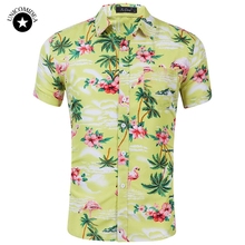 Mens Casual Flamingos Hawaiian Shirt Summer Brand Floral Print Short Sleeve Button Down Slim Mens Dress Shirts Plus Size 2024 - buy cheap