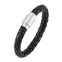 Men Bracelet Black Braided Leather Bracelets Male Stainless Steel Magnetic Clasp Bracelets Jewelry Wholesale  BB734 2024 - buy cheap