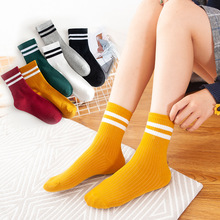 2019 new striped lady mid-tube socks candy color college style pile socks cotton socks black and white women socks hot sale 2024 - buy cheap