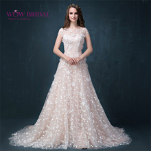 Wowbridal-vestido de noiva 2021, lindas e rosa, apliques em organza e tule, cauda longa no chão 2024 - compre barato