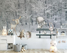 Beibehang-papel tapiz 3d personalizado para habitación de niños, Escena de nieve de invierno, bosque, Fondo de dibujos animados de animales, decoración del hogar 2024 - compra barato