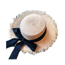 Chapéu de ráfia para mulheres, preto, branco, de palha, temperamento, moda praia, verão 2024 - compre barato