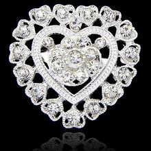 Silver Color Clear Rhinestone Crystal Lovely Heart Shaped Woman Pin Brooch 2024 - buy cheap