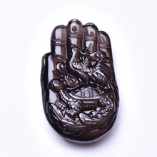 Wholesale Black Natural Obsidian Stone Pendants Carved Buddha Hand Animal Lucky Amulet Pendant Necklace For Women Men Jewelry 2024 - buy cheap