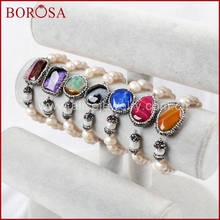 BOROSA bracelet freeform Crystal Druzy beads dyed mix color Pave CZ natural Freshwater Pearl Beads bracelet JAB175 2024 - buy cheap