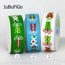[IuBuFiGo] 50 yards 1" Christmas Printed Grosgrain ribbon 25mm Polyester Tape Gift packing Hair bow DIY tape X10Y124 2024 - buy cheap