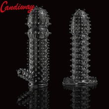 candiway Reusable vibrator Sleeve Ring Penis Delay Impotence Erection Extensions Extender G point Cover for Sex Adult Men 2024 - buy cheap