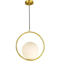 Nordic single-head white glass ball round copper ring pendant light simple modern restaurant bar dining room table hanging lamp 2024 - buy cheap