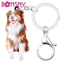 Bonsny chaveiro de acrílico com borda fofa, chaveiro de collie com borda de animais de estimação, joias para mulheres e meninas, bolsa para amantes de carro, charmoso 2024 - compre barato