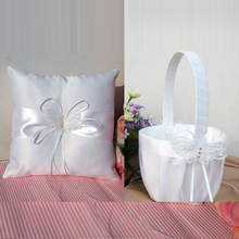 3Pcs/set White  butterfly  Decor Wedding Satin Ring Pillow + Girl's Flower Basket +garter for Bridal Decoration Product Supplies 2024 - buy cheap