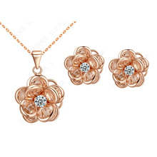 Moonrocy frete grátis joias da moda ouro rosa colar e brincos de cristal conjunto de joias presente floral para mulheres 2024 - compre barato