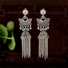 Vintage Ethnic Gypsy Long Tassel Indian Earrings For Women Boho Jewelry Ladies Retro Geometric Jhumka Earrings Afghan Egypt 2024 - buy cheap