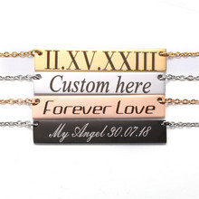 Personalized Name Engrave ID Nameplate Date Bar Necklace Gold Color Black Steel Chain Custom Made Letter Word Jewelry Gift 2024 - buy cheap