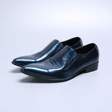Sapato social shinny azul genuíno couro dos homens apontou toe vestido sapatos italianos brogues festa de casamento sapatos masculinos do escritório 2024 - compre barato