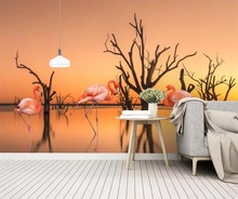 Beibehang papel de parede personalizado 3d foto mural nórdico pequeno pôr do sol limpo lago árvore morta flamingo jardim papel de parede 2024 - compre barato