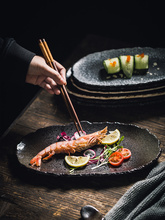 Керамическая посуда EECAMAIL в японском стиле с черным жемчугом, креативное блюдо для суши, нестандартные Длинные Полоски, ежедневный поднос для снэков, десертная тарелка 2024 - купить недорого