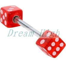 New Arrival Charm Red Double Dice Barbell Tongue Ring Tongue Piercing body Jewelry 100pcs/lot Free Shipping Mixed Color 2024 - buy cheap