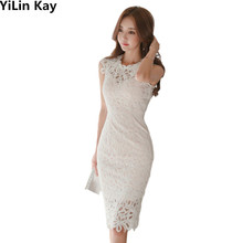 YiLin Kay High-end custom  Fashion runway summer Women's dress 2019 woman Round neck sleeveless sexy hollowed-out lace dress 2024 - buy cheap