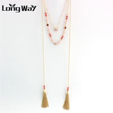 LongWay marca antigua doble capa cuentas de cristal de piedra Natural Cadena de Color oro borla collares joyería de mujer SNE160101103 2024 - compra barato