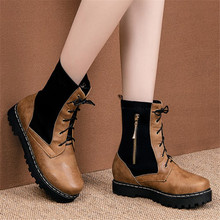 Pxelena botas punk com zíper, feminina, bico quadrado, salto baixo, gótico, militar, para combate, sapato de inverno 2024 - compre barato