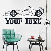F1 carro de corrida & texto personalizado/nome adesivos decoração da parede vinil papel de parede rotulação murais adesivo de parede para crianças quarto lc1153 2024 - compre barato
