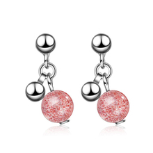 KOFSAC-pendientes de bola de cristal de fresa rosa para mujer, joya de compromiso, pendiente femenino de plata 925, joyería de boda 2024 - compra barato