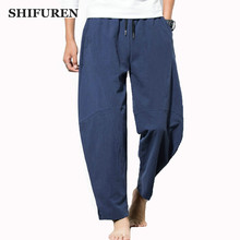 SHIFUREN Casual Cotton Harem Pants Men Loose Elastic Waist Full Length Drawstring Jogger Trousers Size M-5XL Solid Color 2024 - buy cheap