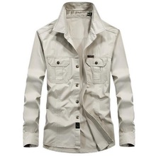 Camisa estilo militar para homens, camisa de algodão lavado, casual, respirável, de manga comprida, camisa casual com bolso grande 2024 - compre barato