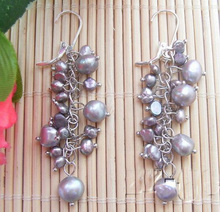 Elegant 100% Genuine Freshwater Pearl Dangle Earrings For Women,Handwork 4-8mm Gray Baroque Pearl Silvers Jewellery 2024 - buy cheap