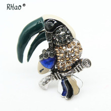 RHao Funny Multi Color Large Mouth birds Brooches Enamel pins woodpecker animal brooches for Women and men Coat collar pins gift 2024 - buy cheap