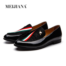 MEIJIANA Men Velvet Slippers Loafers Embroidery and Peace Moccasins Color Strip With Metal Buckle Men's Dress Shoes formal Flats 2024 - buy cheap