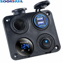 Автомобильное зарядное устройство SOONHUA с двумя USB-портами, водонепроницаемый вольтметр с переключателем 2024 - купить недорого