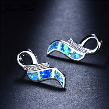 JUNXIN Cute Angel Wings Stud Earrings For Women Silver Color Blue White Fire Opal Studded Earring Female Jewelry 2024 - buy cheap