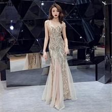 JaneVini Sparkly Mermaid Formal Glitter Champagne Evening Dresses 2019 Sweetheart Sleeveless Sequins Women Dresses Evening Party 2024 - buy cheap