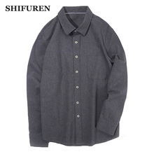 SHIFUREN Winter Warm Men Shirts Long Sleeve Thicken Brushed 100% Cotton Casual Male Dress Shirts Turn-down Collar Size S-XXXL 2024 - buy cheap