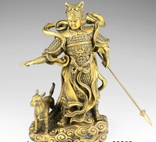 Китайский миф, латунь, медь, защита, 3 глаза, Yang Jian God Erlang Warrior Dog статуя 2024 - купить недорого