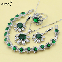 XUTAAYI  Silver Color Jewelry Sets For women Green Imitated Emerald Glittering Necklace/Rings/Earrings/Bracelet Free Gift 2024 - buy cheap