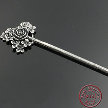 Varillas de pelo de plata antigua Vintage Amxiu, joyería de plata de ley 925, horquillas de flor Rosa retro, accesorios para pelo largo para mujer 2024 - compra barato