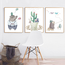 Decoração de parede de animal fofo de urso, pintura minimalista em tela para parede de casa, pôster decorativo para quarto de bebê 2024 - compre barato