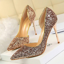 Brand Women Pumps Bling High Heels Pumps Shoes Glitter Spring and Autumn Woman Sexy Wedding Party Shoes Gold Silver 2024 - buy cheap