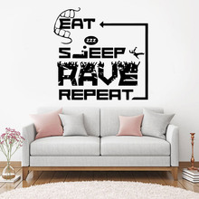 Eat Sleep Rave Repeat Electronic Dance Wall Decal Music Plur Club Wall Sticker Vinyl Mural Bedroom Home Decor Muursticker DA22 2024 - buy cheap