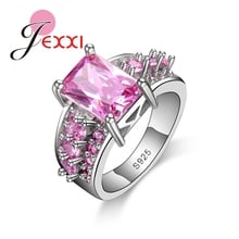 Fashion Bridal Bague Wedding Jewelry Princess Cut Pink CZ Crystal 925 Sterling Silver Engagement Party Rings For Women 2024 - buy cheap