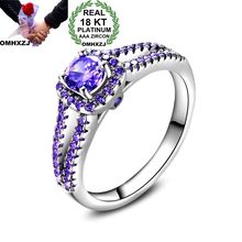 OMHXZJ Wholesale Personality Fashion Woman Girl Party Wedding Gift White Purple Luxury AAA Zircon 18KT White Gold Ring RN58 2024 - buy cheap